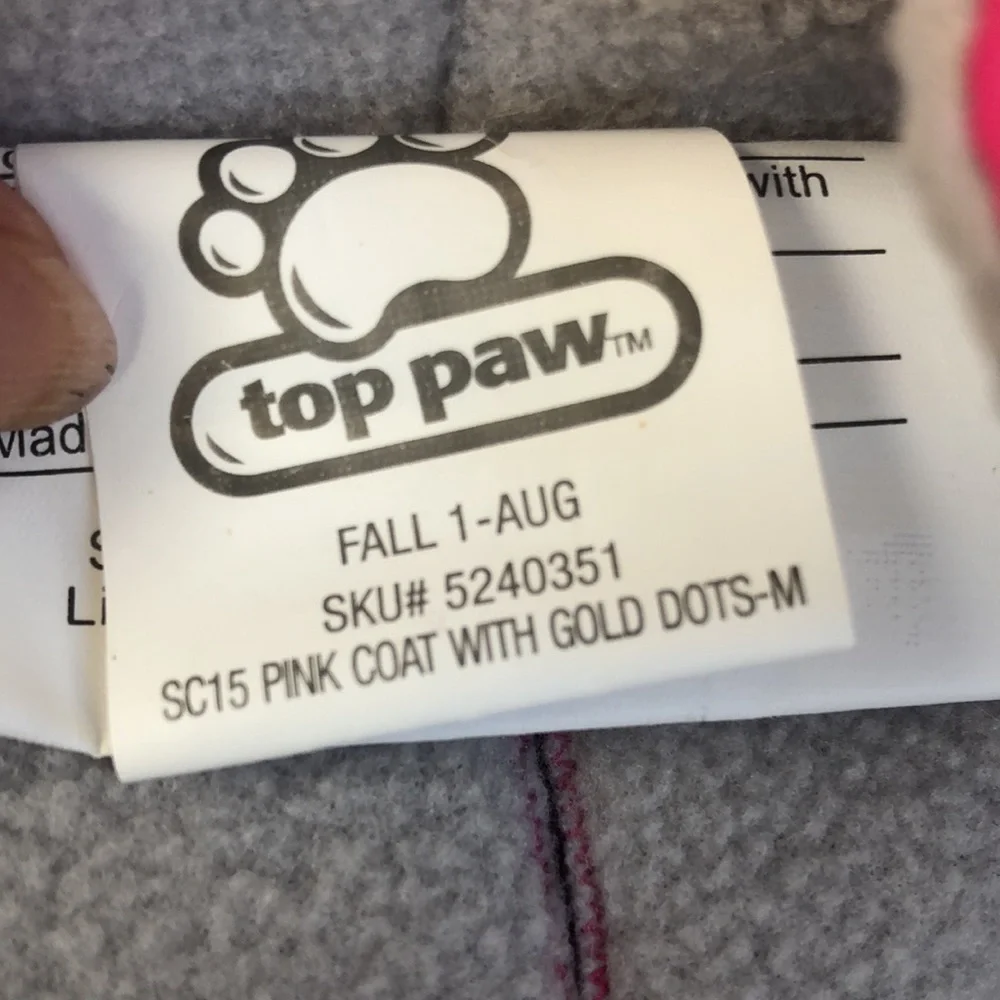 Top Paw Pink Ruffled Gold Metallic Dots Puffy Fleece Lined Hoodie Jacket Coat M